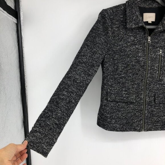 Ann Taylor LOFT Charcoal Marled Full Zip Long Sleeve Wool Blend Cropped Jacket S - Picture 5 of 15